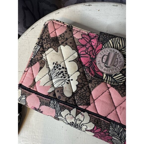 Vera Bradley retired Mocha Rouge floral print turnlock wallet Pink Brown - Picture 5 of 7